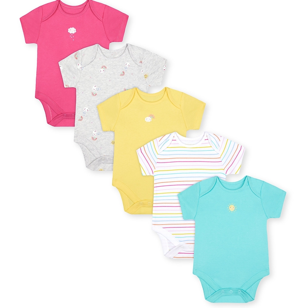 

Girls Half Sleeves Bodysuit Printed And Striped - Pack Of 5 - Multicolor