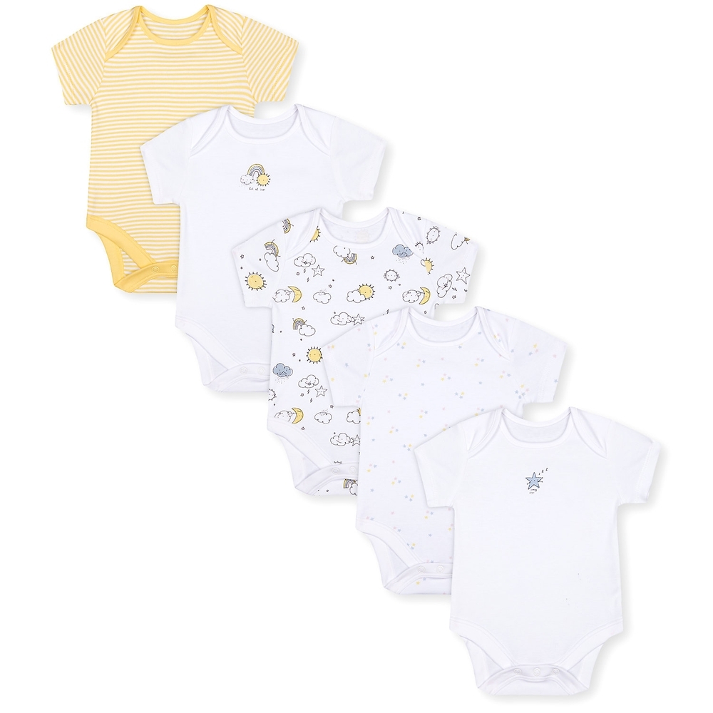 

Unisex Half Sleeves Bodysuit Weather Print - Pack Of 5 - Yellow White