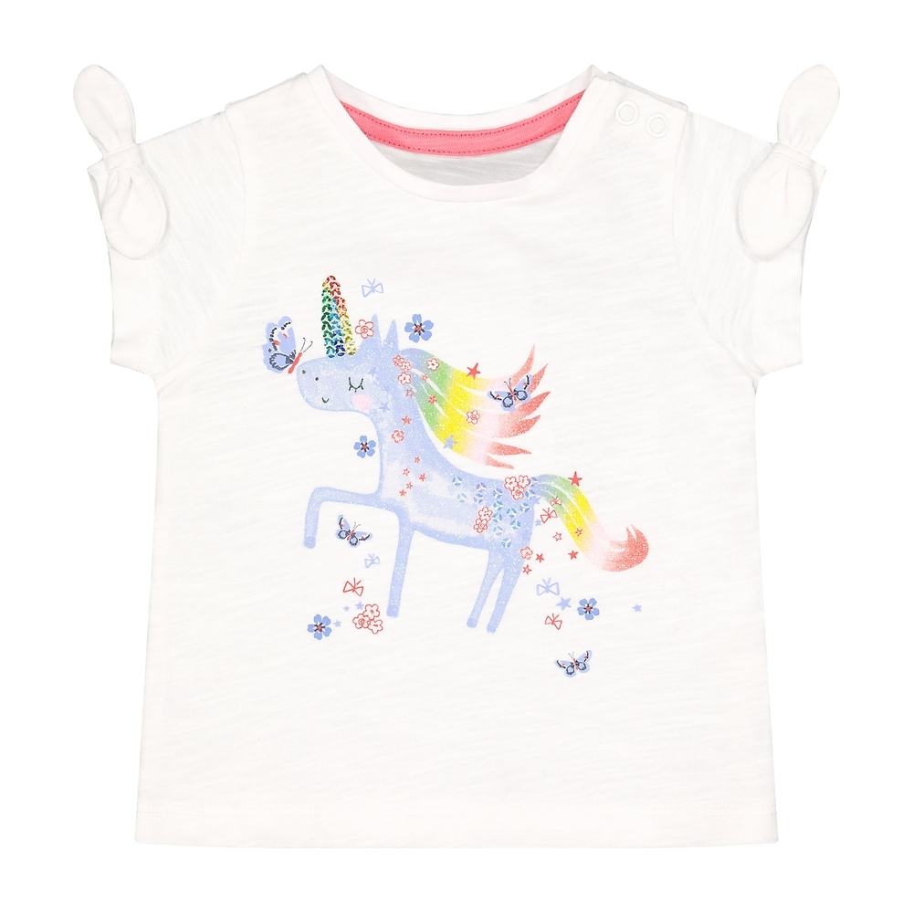 

Girls Half Sleeves T-Shirt Sequined Unicorn Detail - White