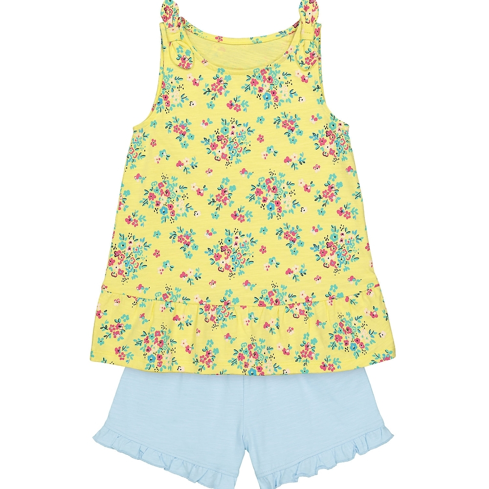 

Girls Sleeveless Top And Shorts Set Floral Print - Yellow Blue