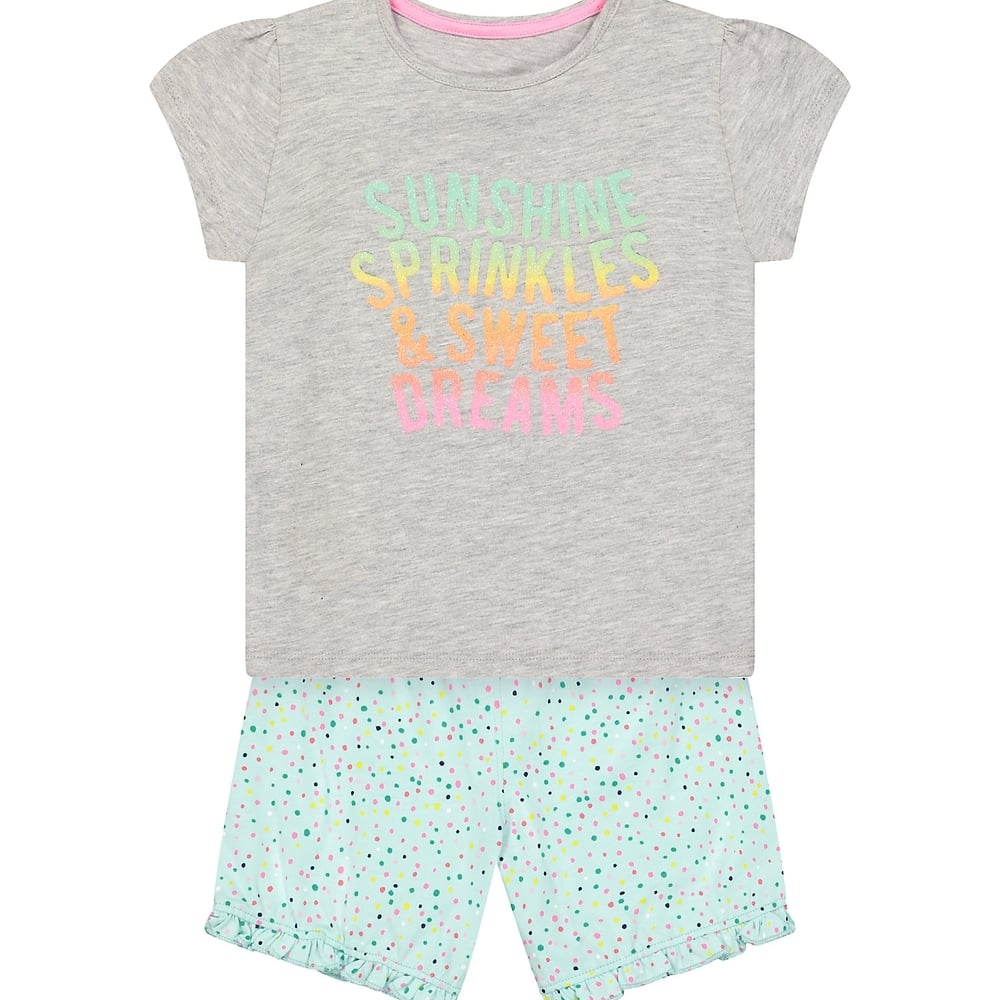 

Girls Half Sleeves Shortie Pyjama Set Text Print - Grey