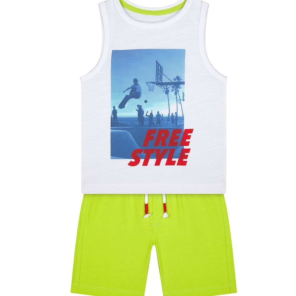 

Boys Sleeveless T-Shirt And Shorts Set Text Print - Multicolor