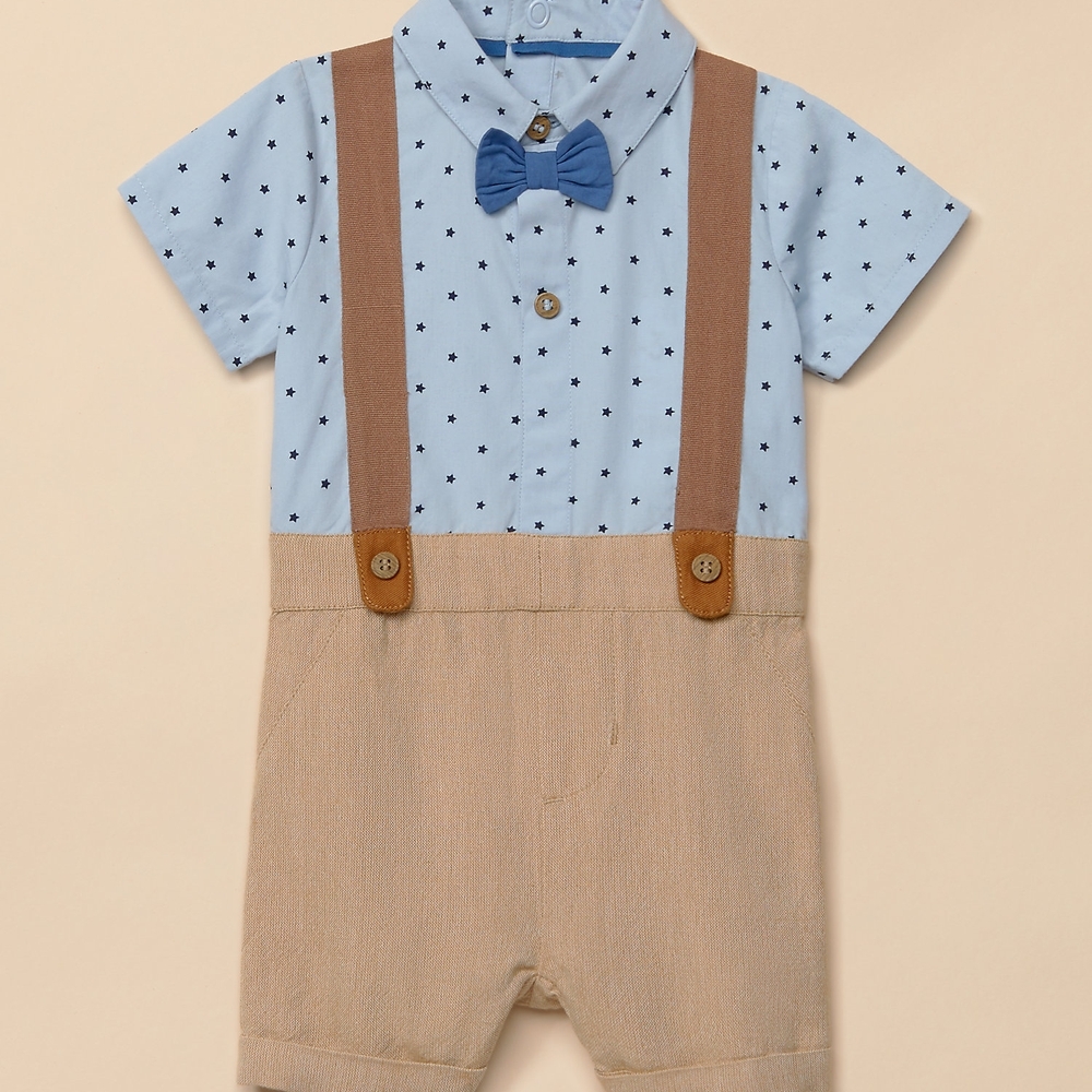 

Boys Half Sleeves Braces Romper - Blue Brown