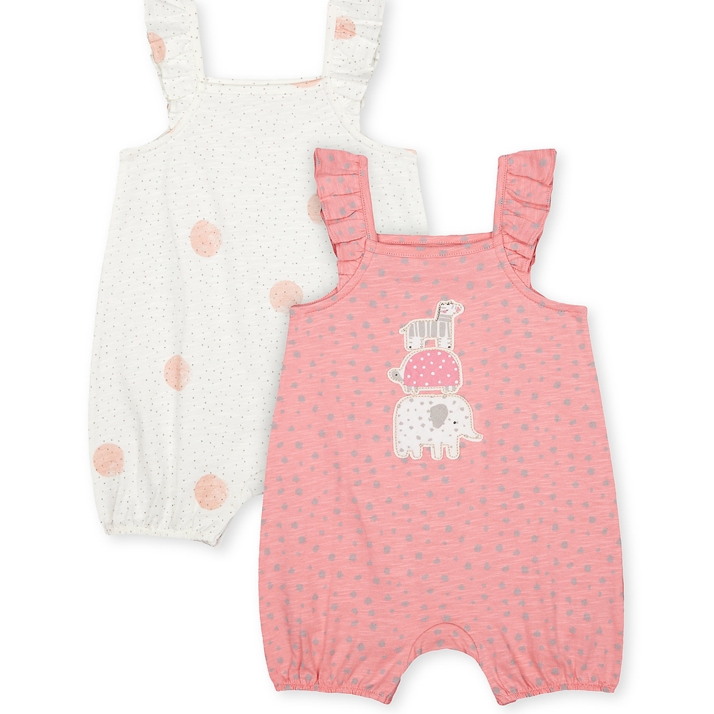 

Girls Frill Sleeves Romper Animal Patch Work - Pack Of 2 - Pink Cream