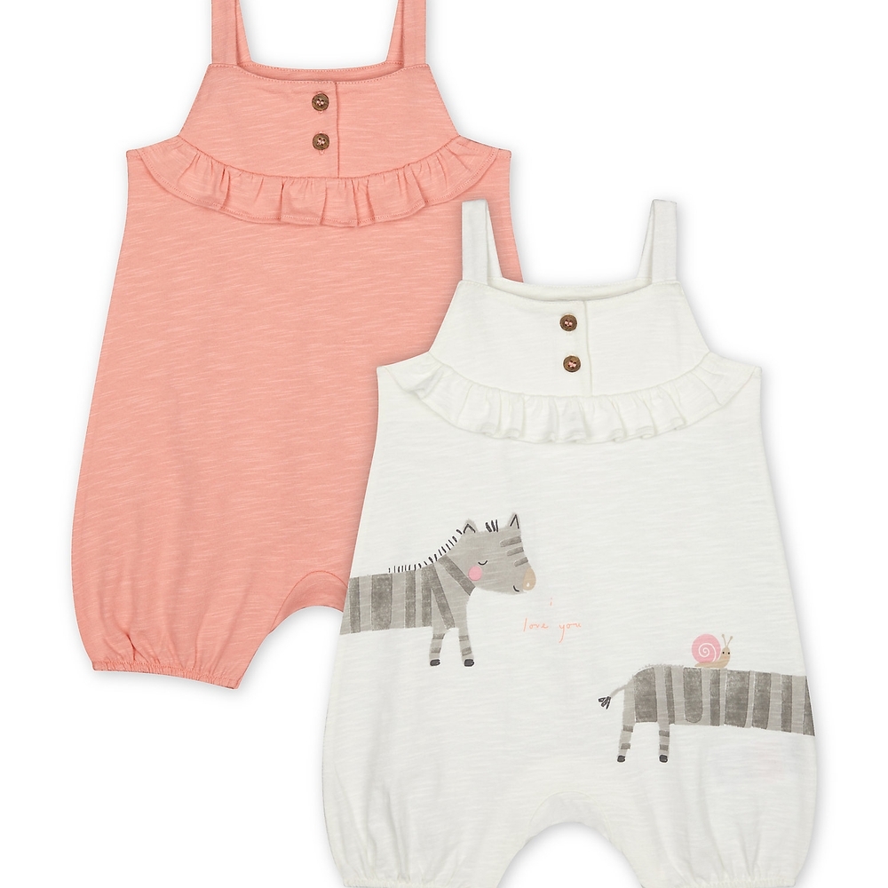 

Girls Sleeveless Romper Zebra Print - Pack Of 2 - Pink Cream