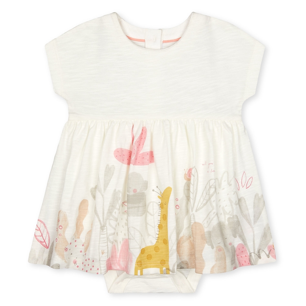 

Girls Half Sleeves Dress Animal Print - Cream