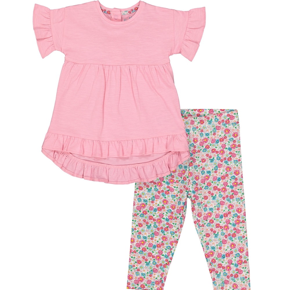 

Girls Half Sleeves T-Shirt And Legging Set Floral Print - Pink