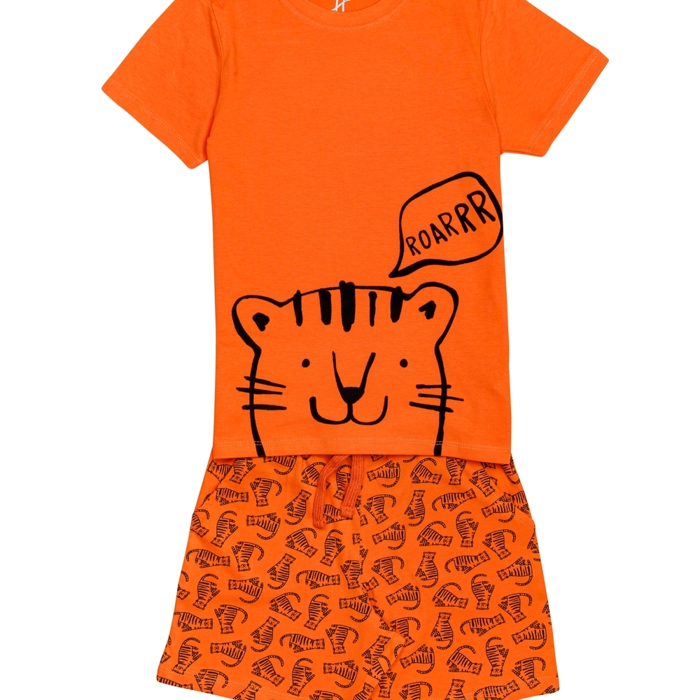 

H by Hamleys Boys Short Sleeves Tshirt And Shorts Set Tiger Print-Orange