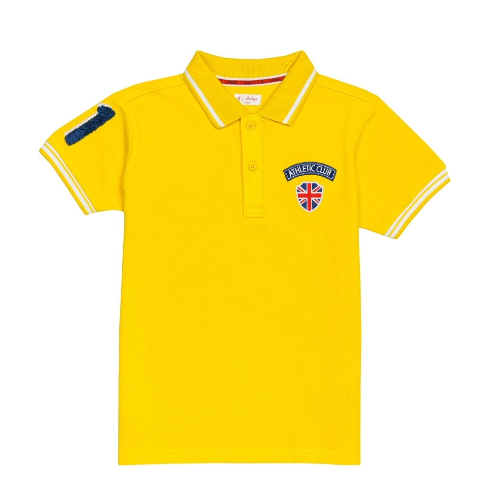 

H by Hamleys Boys Short Sleeves Polo T-Shirt Badge Print-Yellow