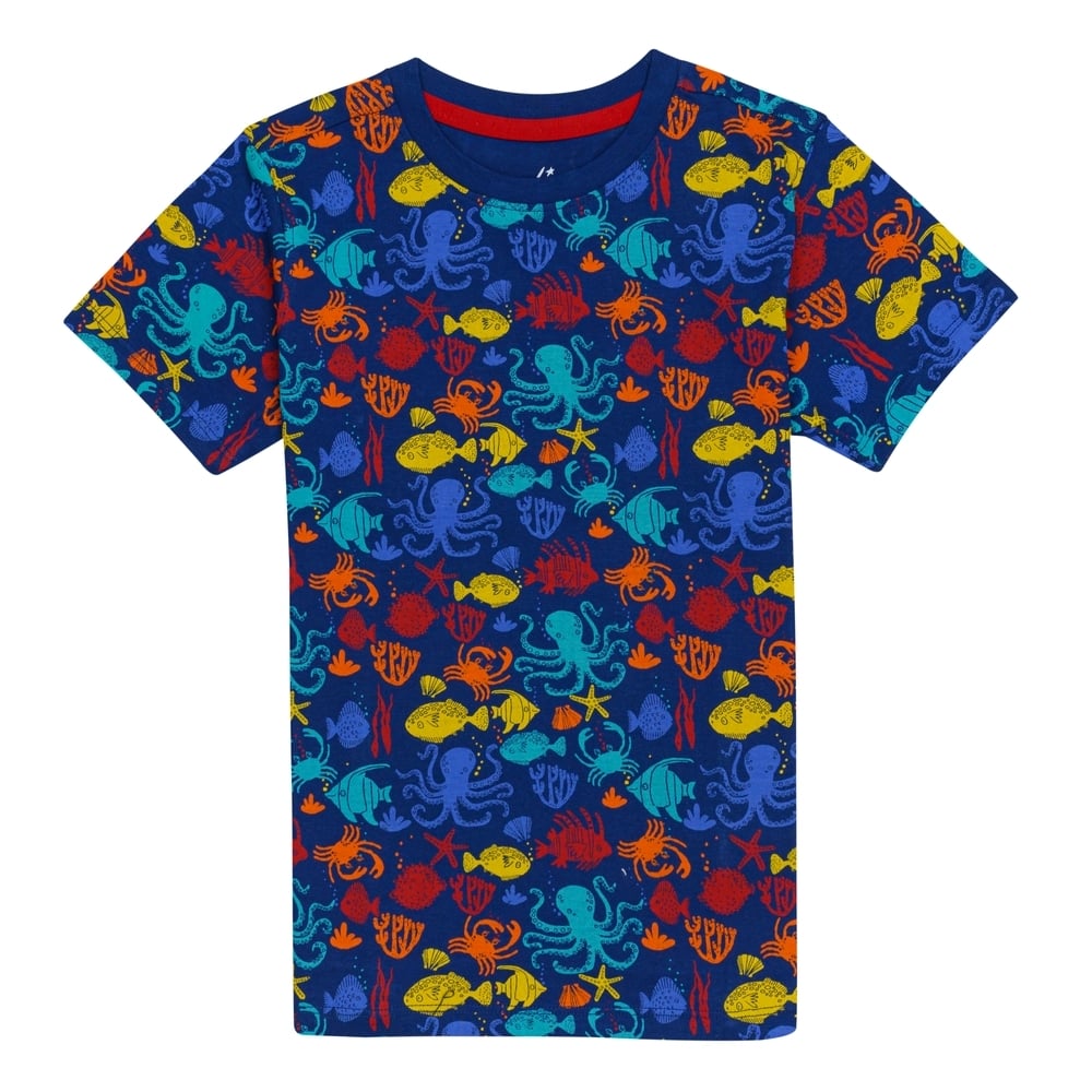 

H by Hamleys Boys Short Sleeves T-Shirt Sea Animal Print-Navy