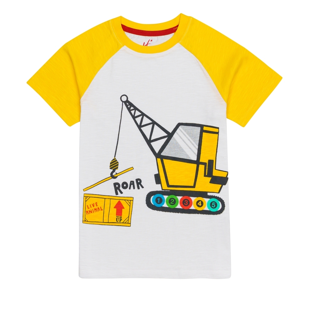 

H by Hamleys Boys Short Sleeves T-Shirt Vehicle Print-Yellow Multi