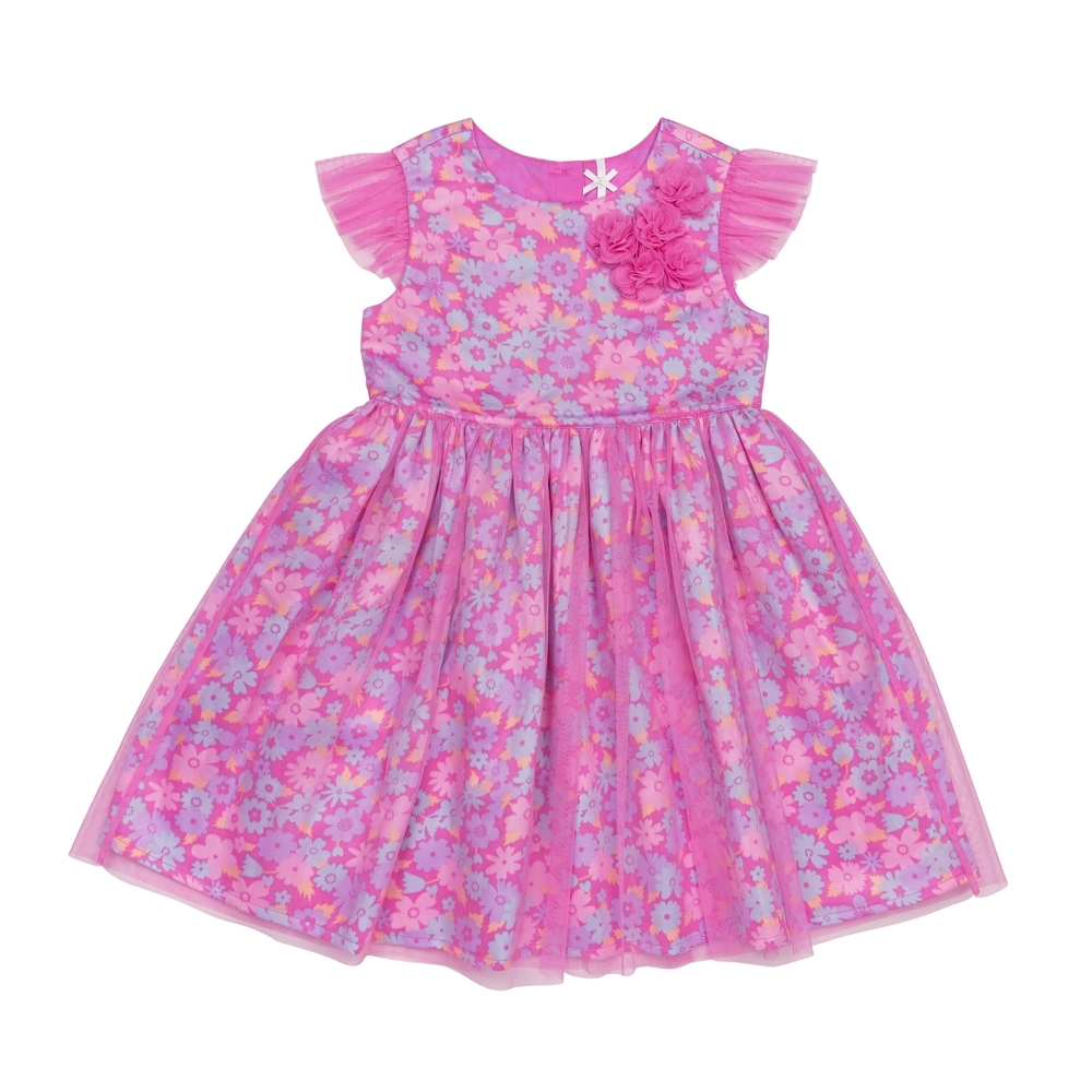 

H BY Hamlyes Girls Sleeveless Partywear Dress All Over Print-Pink
