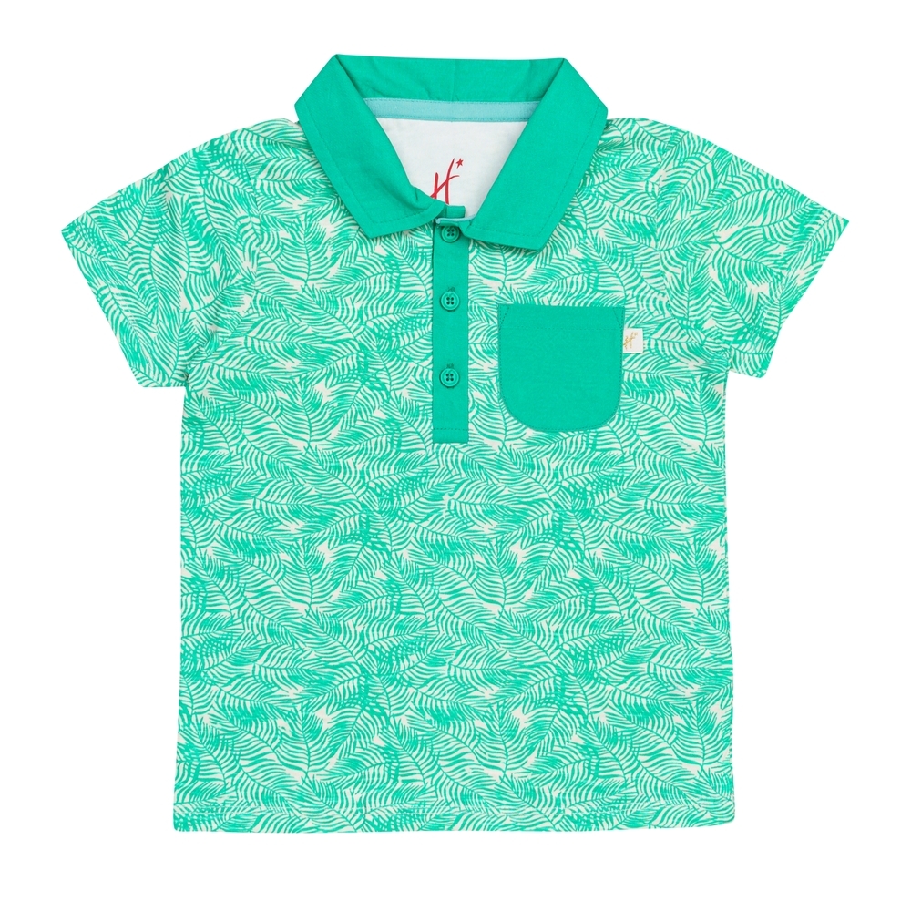 

H by Hamleys Boys Short Sleeves Polo T-Shirt Leaf Print-Green Multi