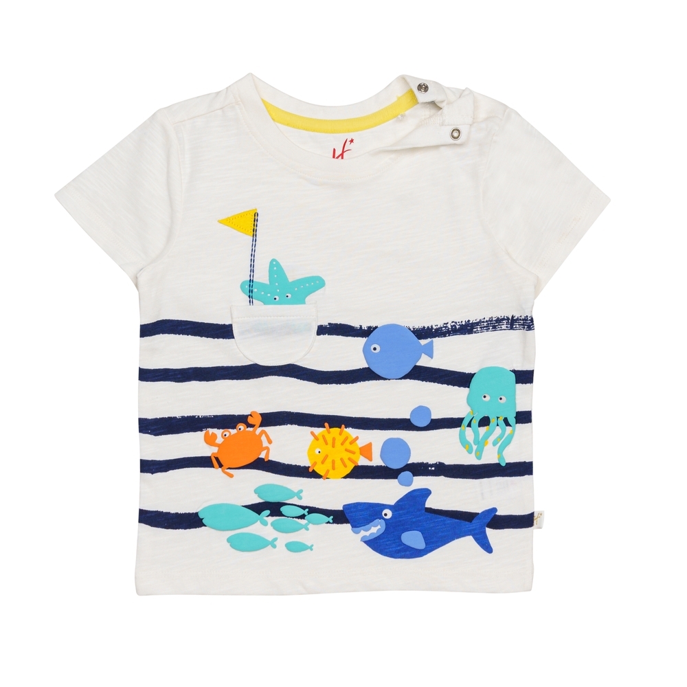 

H by Hamleys Boys Short Sleeves T-Shirt Fishes Print-White