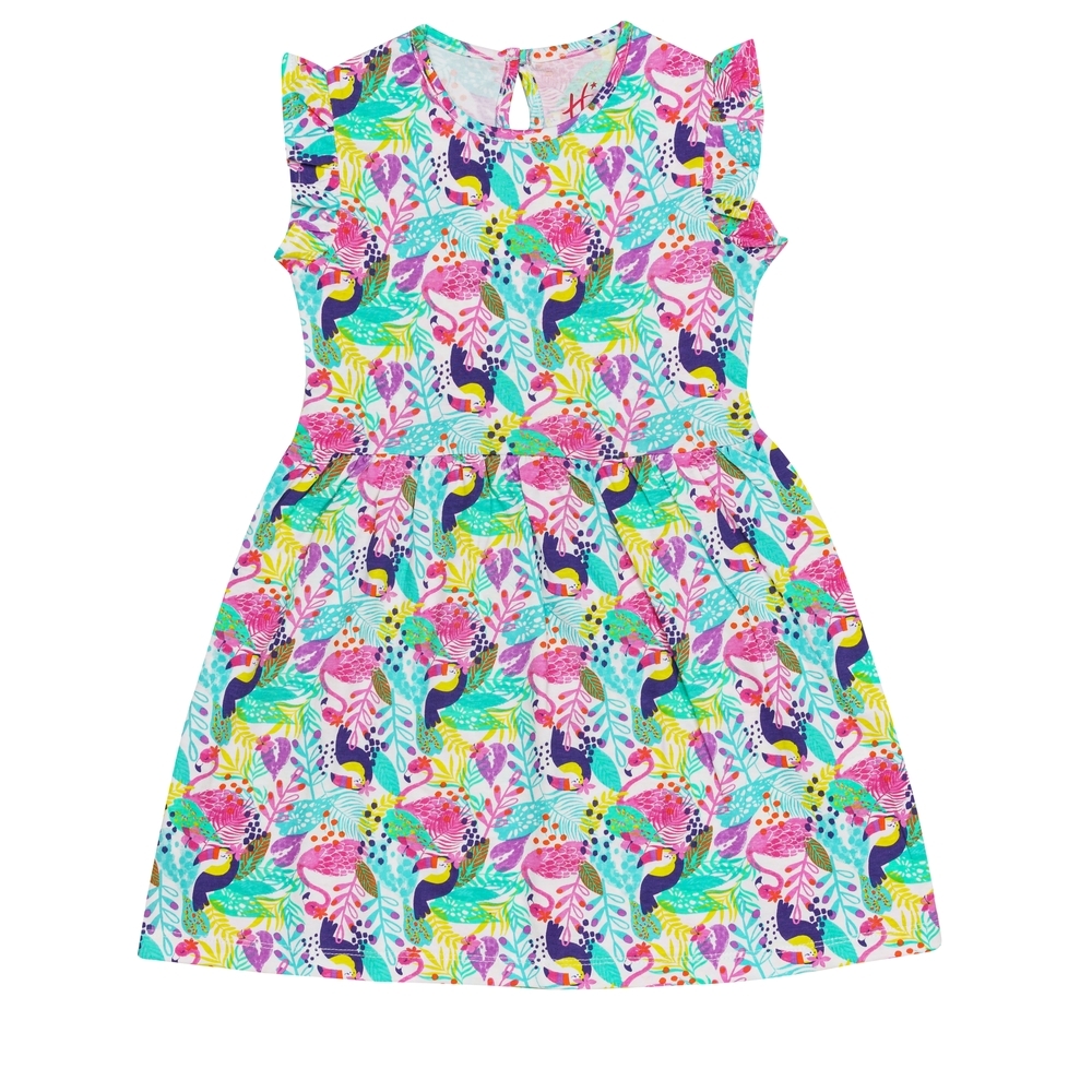 

H by Hamleys Girls Short Sleeves Dress Flamingo Print-Multicolor