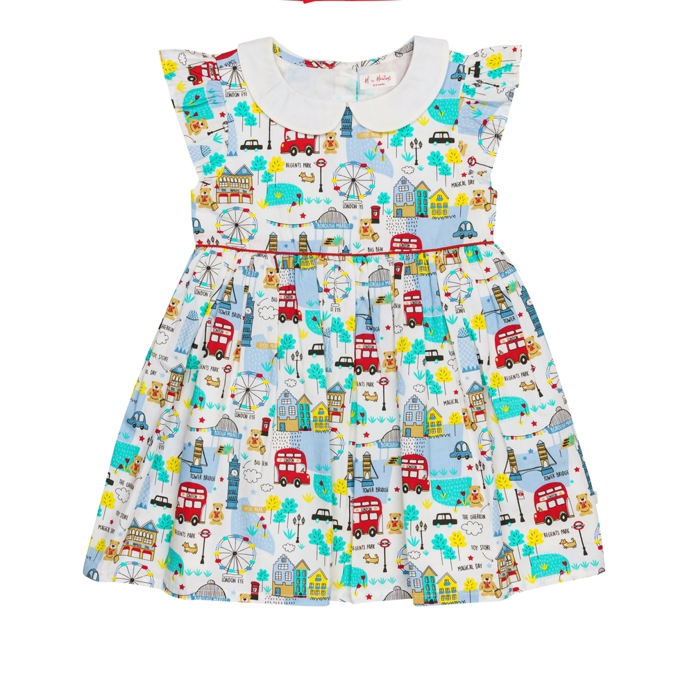 

H by Hamleys Girls Short Sleeves Dress Peter Pan Collar-Multicolor