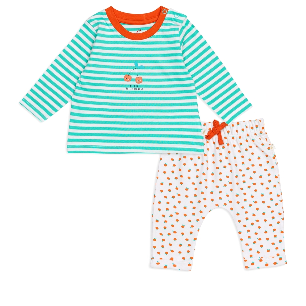 

H by Hamleys Girls Full Sleeves Top and Bottom Set Cherry Printed-Multicolor