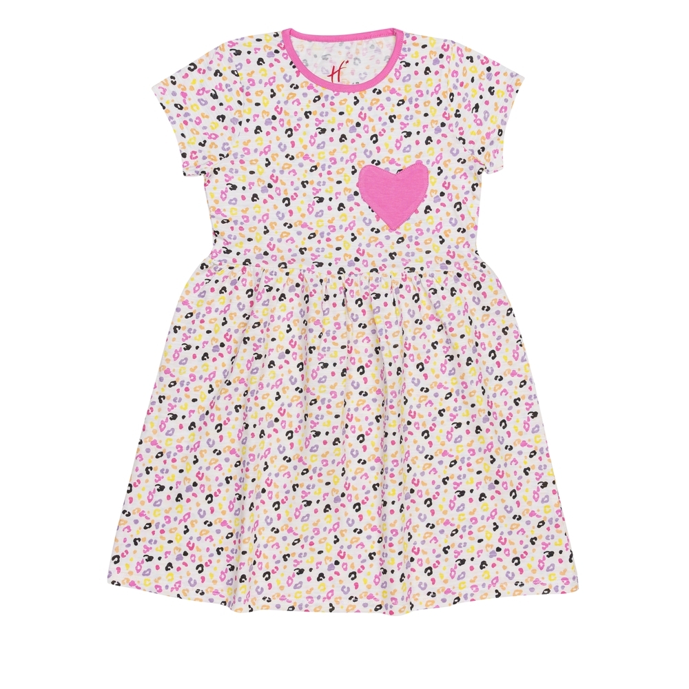 

H by Hamleys Girls Short Sleeves Dress Candy Print with Heart Patch-White Multi