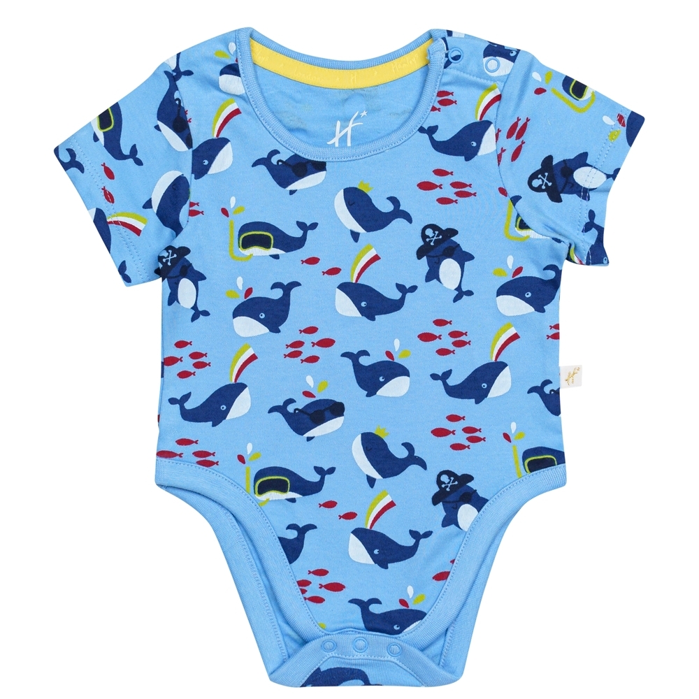 

H by Hamleys Boys Short Sleeves Bodysuit Whale All Over Print-Multicolor