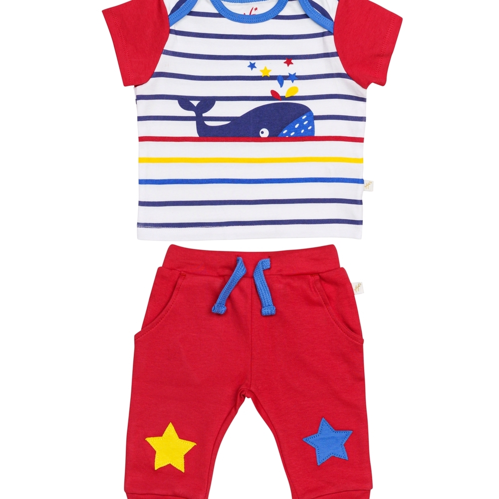 

H by Hamleys Boys Short Sleeves Top And Bottom Set Striped - Dolphin Print-Multi