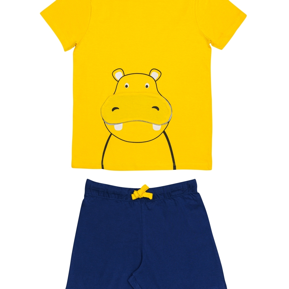 

H by Hamleys Boys Short Sleeves Pyjama Set 3D Hippo-Multicolor