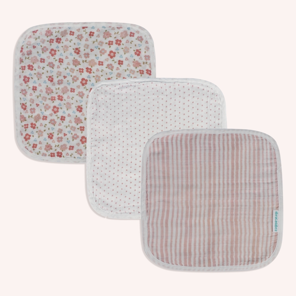 

Abracadabra vintage floral muslin wipes pink pack of 3