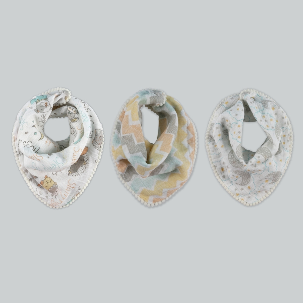 

Abracadabra sleepy friends muslin bandana bib multicolor pack of 3