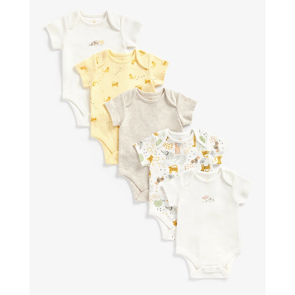 

Unisex Short Sleeves Bodysuits Animal Printed-Pack of 5-Cream