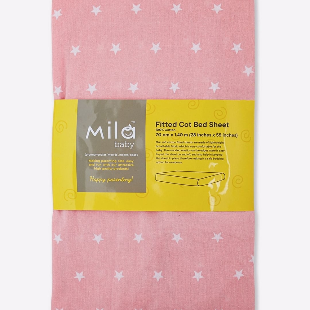 

Mila Baby Stars Fitted Cot Bed Sheet Pink Large