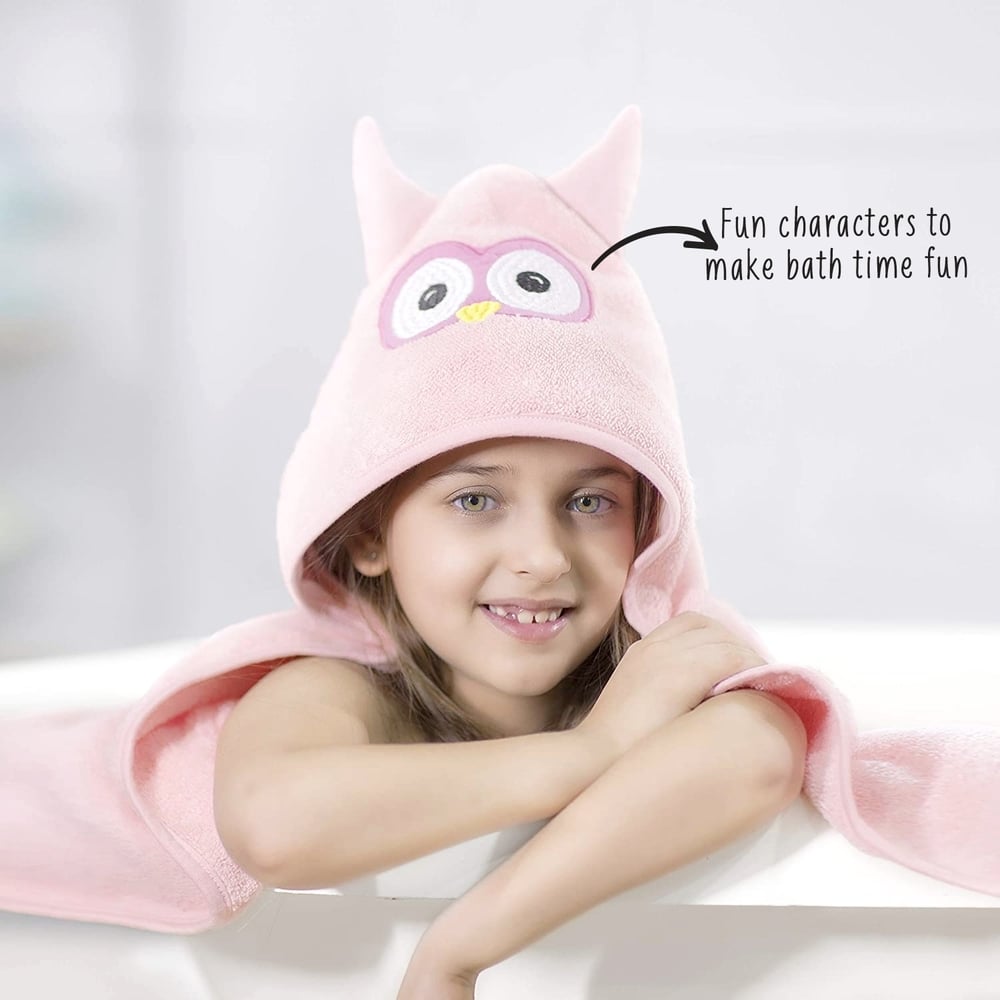 

Rabitat owl hooded baby towel pink