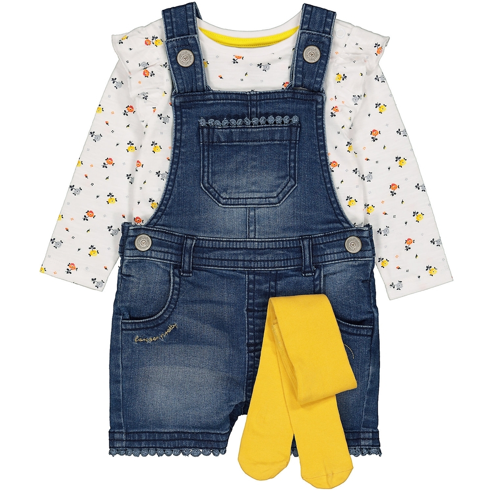

Girls Dungaree T-Shirt Set Busy Bee Embroidery-Blue