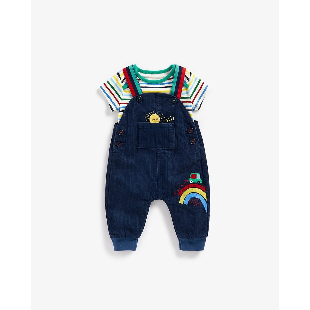 

Boys Half Sleeves Dungaree Onesies Set Embroidery&amp Appliqu-Blue