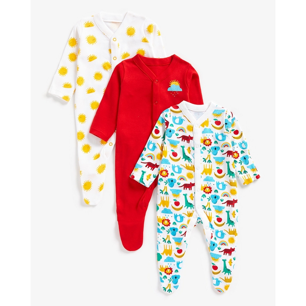 

Unisex Full Sleeves Sleepsuits -Pack of 3-Multicolor