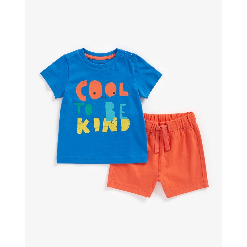 

Boys Half Sleeves Shorts T-Shirt Set Slogan Print-Multicolor