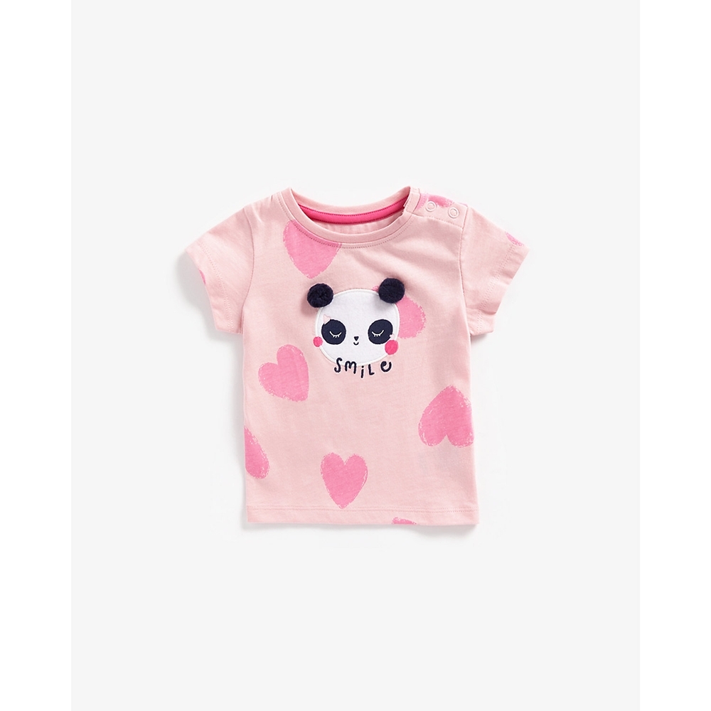 

Girls Half Sleeves Tops All Over Heart Print-Pink