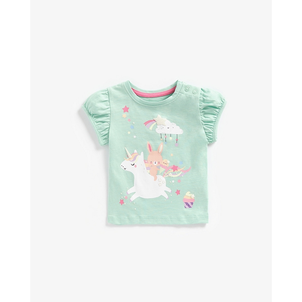 

Girls Half Sleeves Tops Unicorn Design-Green