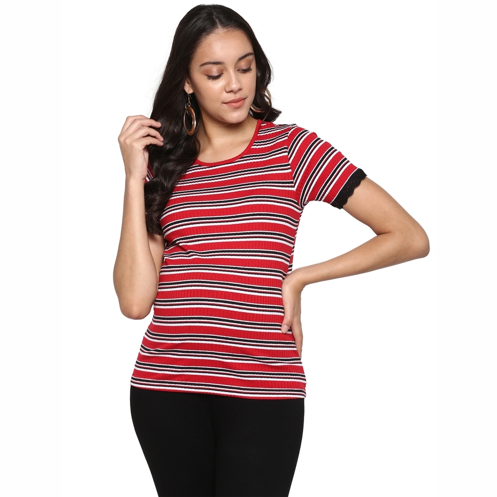 

Womens Short Sleeves Top-Multicolor
