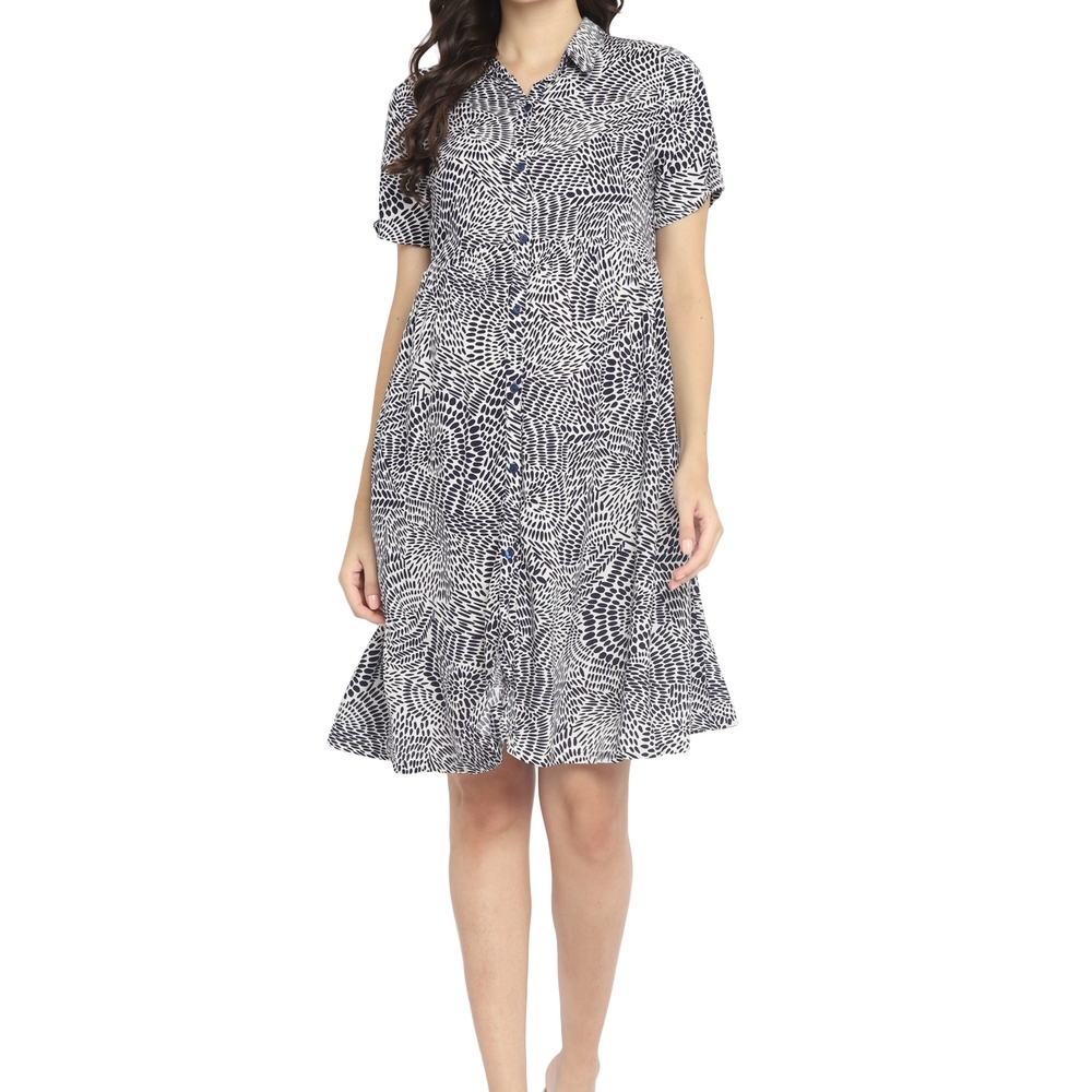 

Womens Short Sleeves Maternity Dress-White&amp Black