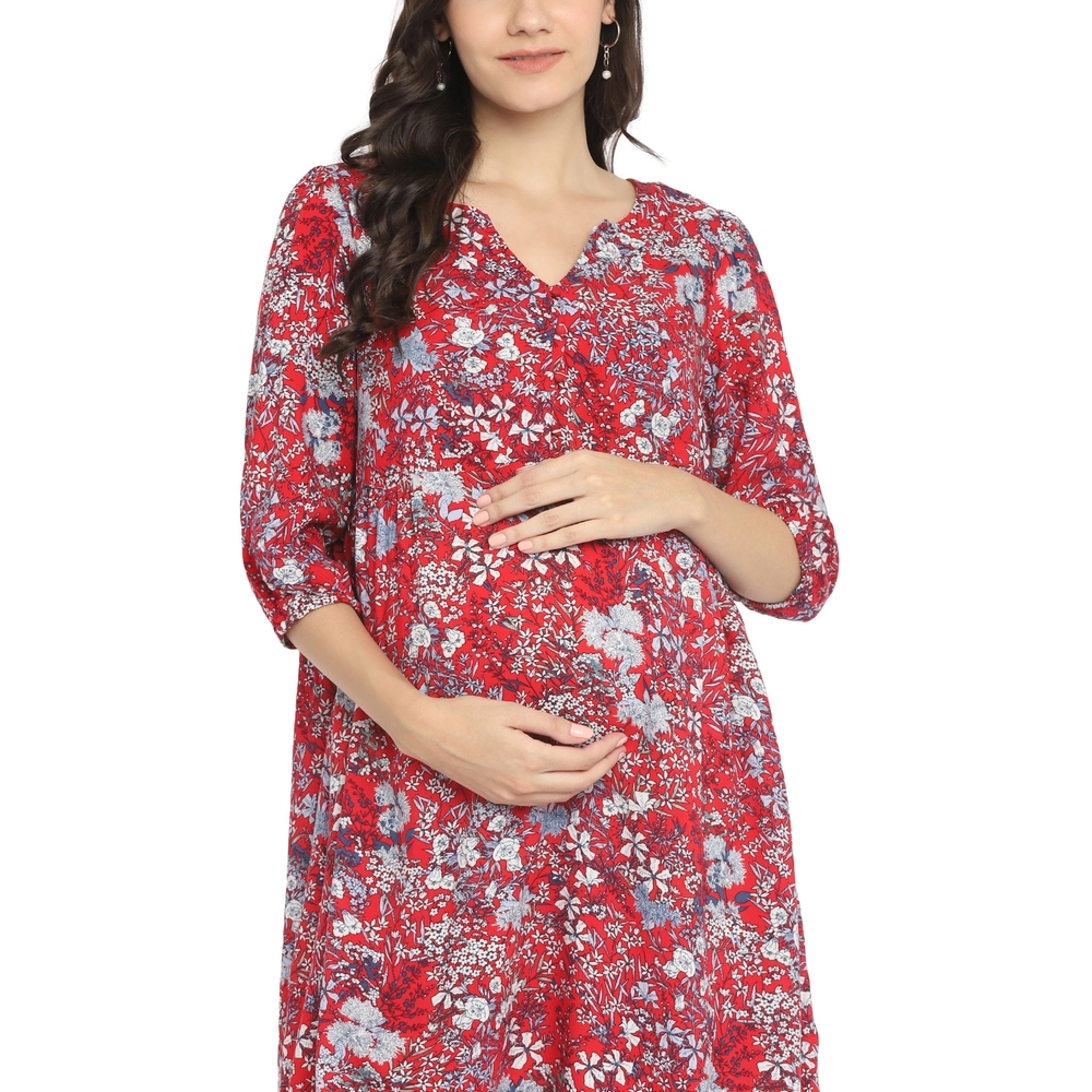 

Womens 34th Sleeves Maternity Dress-Multicolor