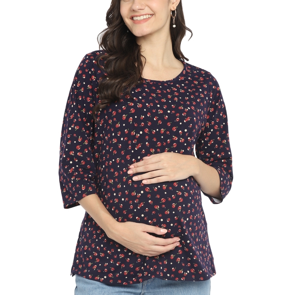 

Womens 34th Sleeves Maternity Top-Multicolor