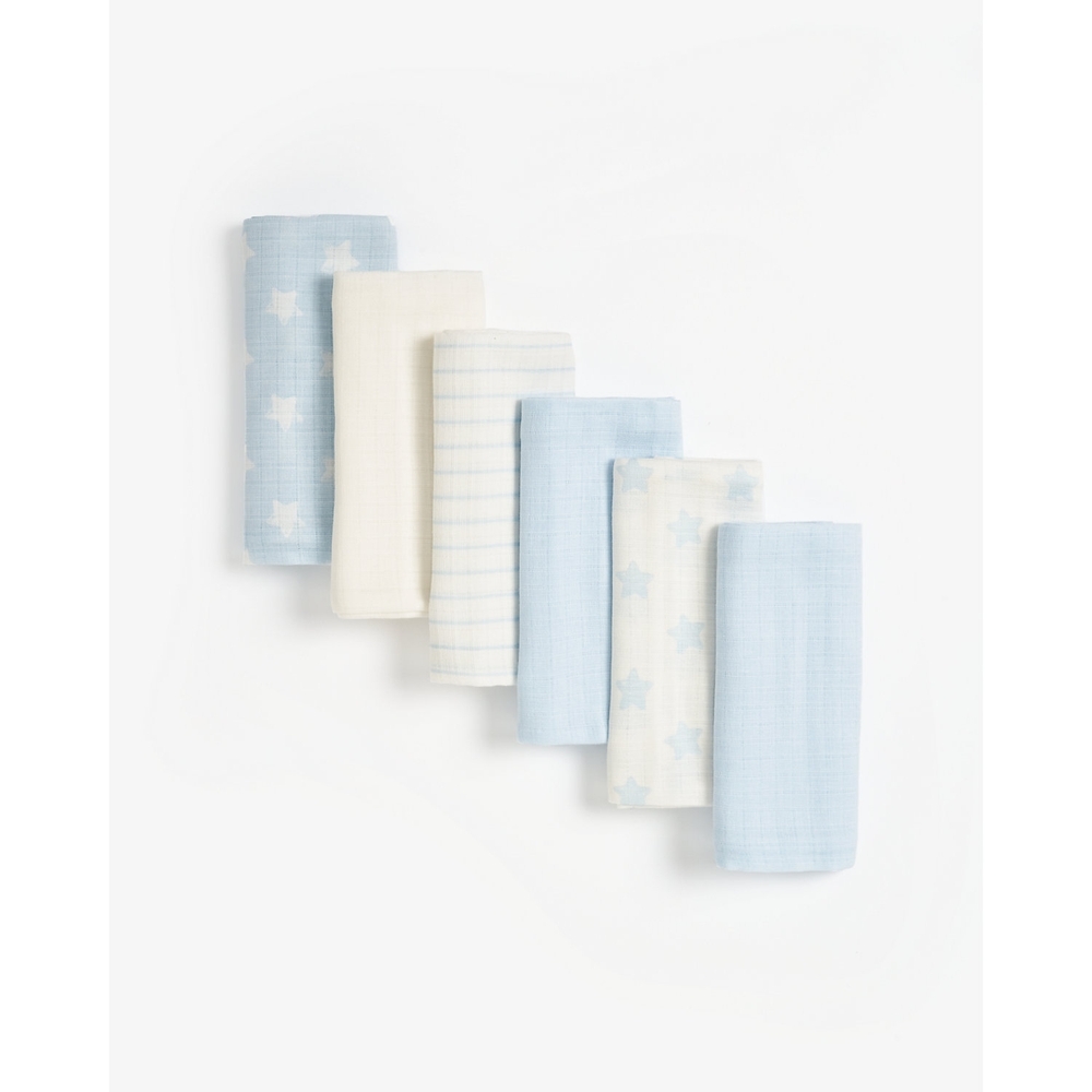 

Mothercare Essential Muslins Blue Pack of 6