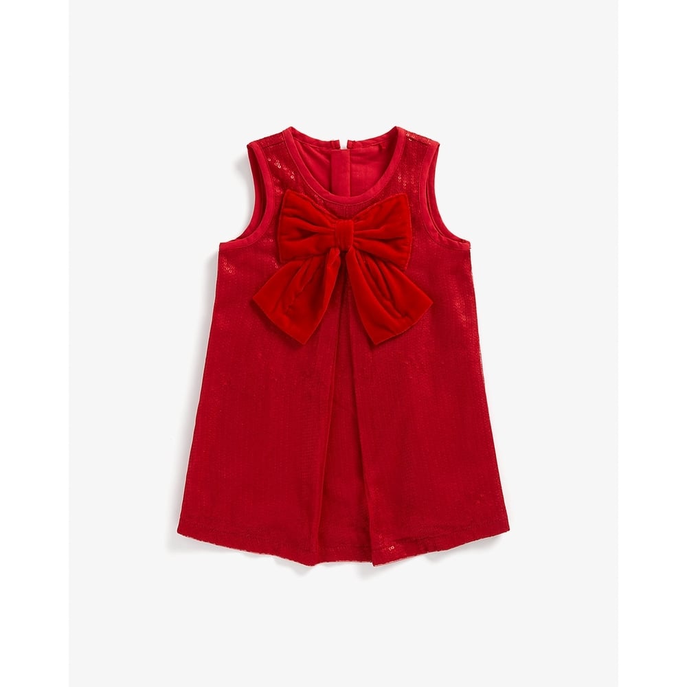 

Girls Sleeveless Dress Bow Design-Red