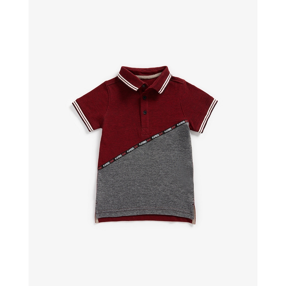 

Boys Short Sleeves Polo T-Shirts Cut-And-Sew Panels-Multicolor