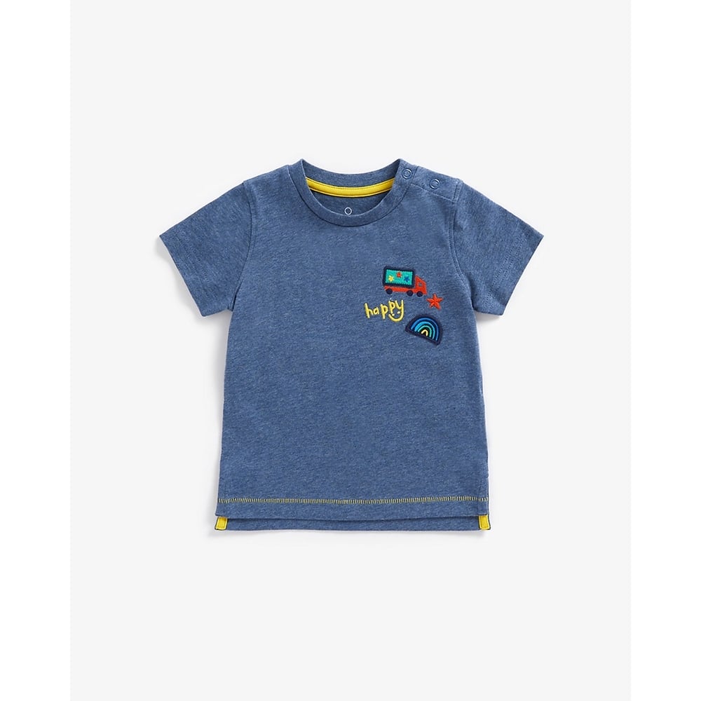 

Boys Short Sleeves T-Shirts Happy Embroidery-Blue