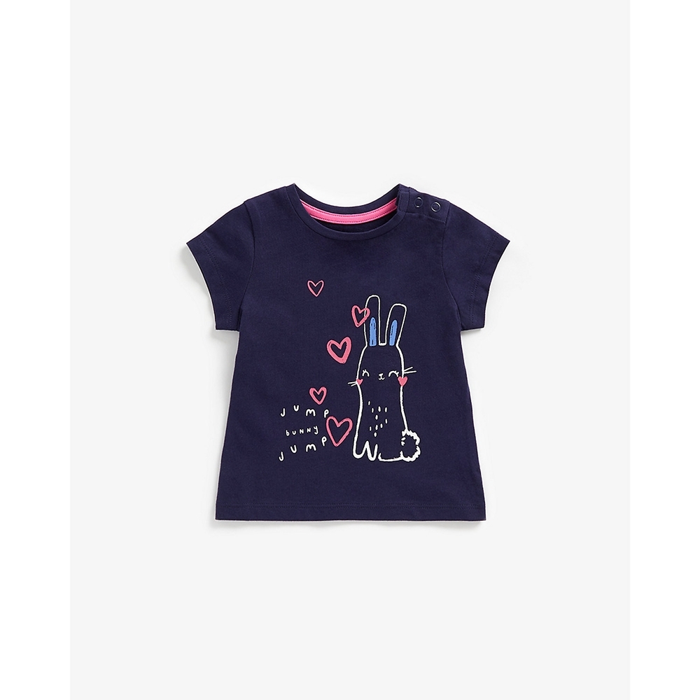 

Girls Short Sleeves Tops Bunny Print-Blue