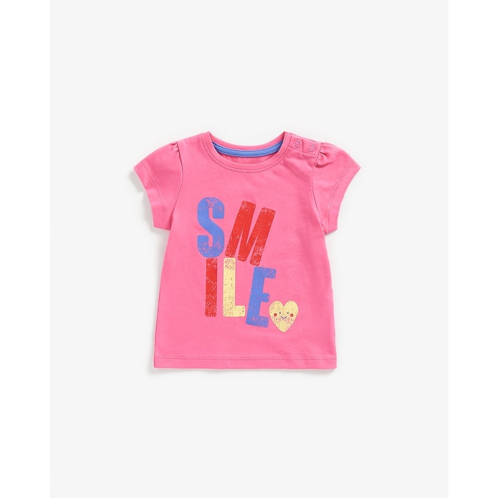 

Girls Short Sleeves Tops Smile Print-Pink