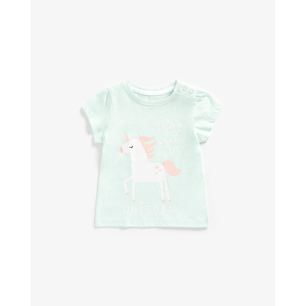 

Girls Short Sleeves Tops Unicorn Print-Green