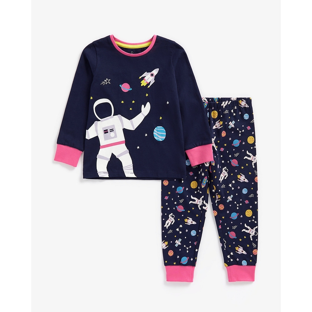 

Girls Full Sleeves Pyjama Set Space Print-Multicolor