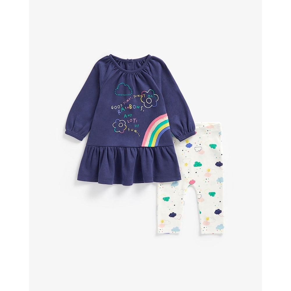 

Girls Full Sleeves Dress With Leggings -Multicolor