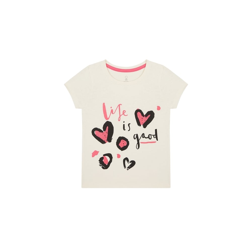 

Girls Half Sleeves T-Shirt Heart Print - White